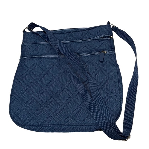 Blue Quilted Bag Outer/Inner Zipped Pockets Slip Pockets Cell etc Adjust Strap - Picture 6 of 11